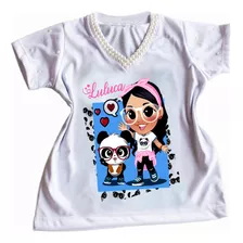 Camiseta Menina Infantil Com Pérolas Youtuber Luluca Panda