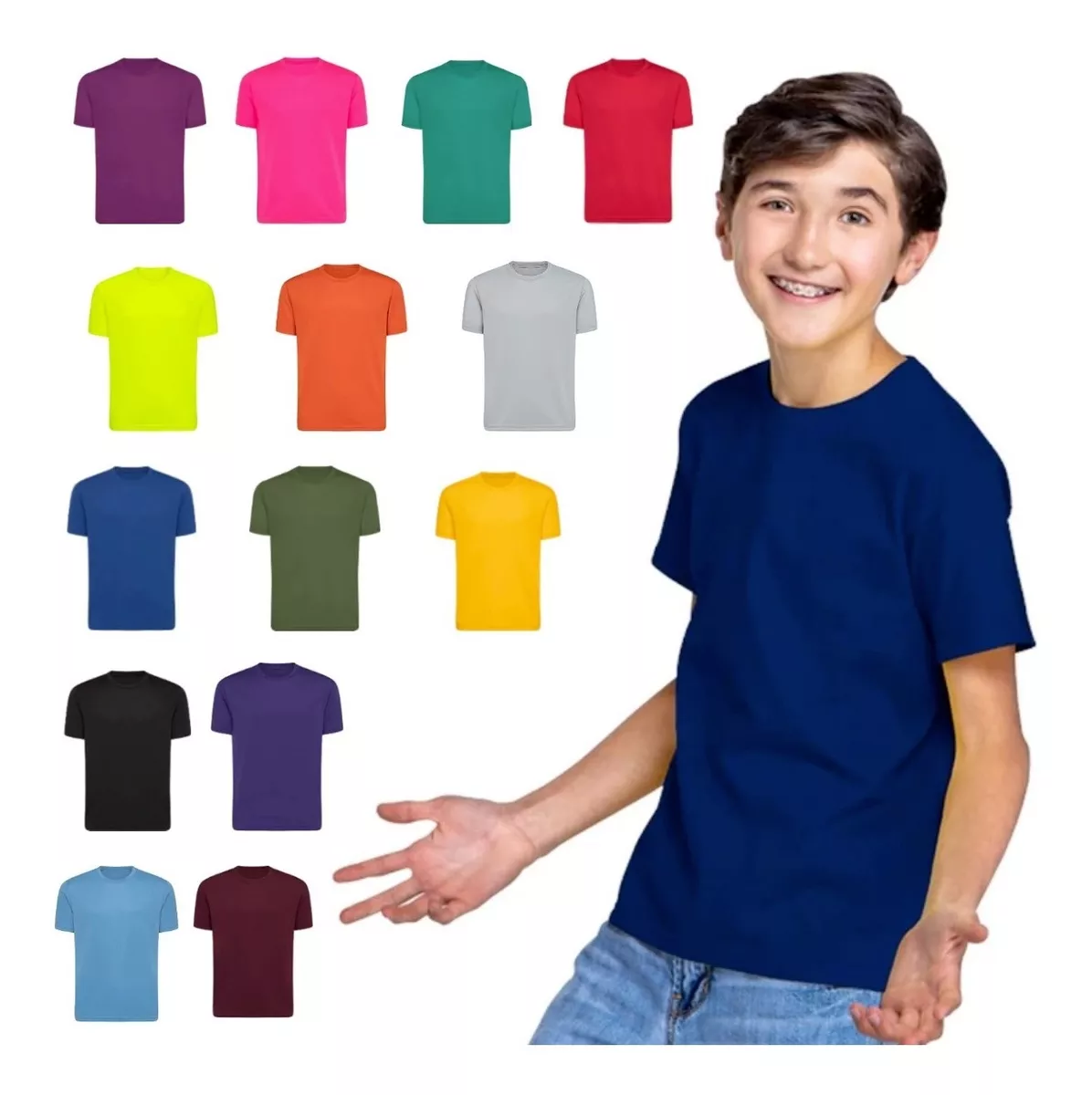 Camisetas Cuello Redondo Algodón Para Niñas Y Niños Colores 
