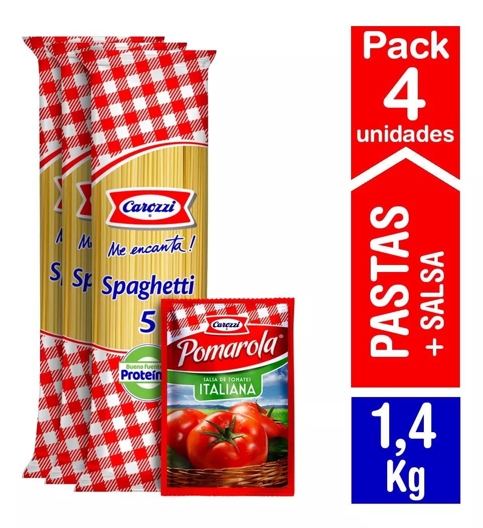 Carozzi Pasta Pack 3 Spaghetti 5 + Salsa Pomarola 1,4 Kg