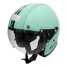 Capacete Br101 3/4 Revestido Couro Custom Old School Harley Cor Verde Neon Tamanho Do Capacete 56 - Viseira Cristal