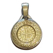 Medalla De San Benito Plata 925 Y Frente De Oro 18k 2 Cm