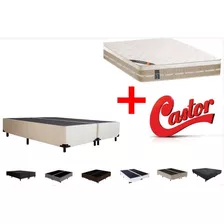 Cama Box Base Queen + Colchão Castor Premium Tecnopedic 158 Cor Corino Bege