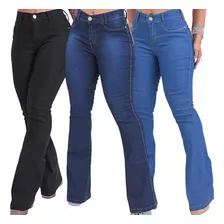 Kit 3 Calça Jeans Feminina Flare Cós Alto Atacado Promoção