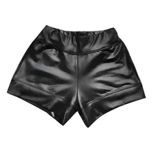 Short Preto Couro Fake, Infantil, Mini Diva Cirrê Importado