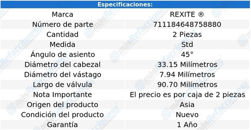 Kit De 2 Vlvulas De Escape Std Combi 4 Cil 1.6l 80-88 Foto 2