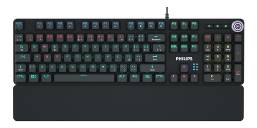 Teclado Gamer Philips Serie G600 Spk8605 Qwerty Philips Cyan Inglés Us Color Negro Con Luz Rainbow