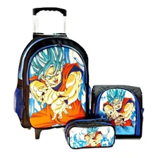 Mochila Dragon Ball Super Rodinhas Lanch Estojo Kit Azul