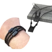 Escapulário + Pulseira Masculina Fem Couro Foco Fé Força 