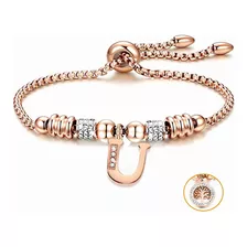 Pulseras Mujer Inicial Letra Pulcera Oro Rosado 18k Color Oro Rosa U