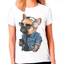 Camiseta Raglan Buldog Francês Cachorro Pet Dog Branca Fem04
