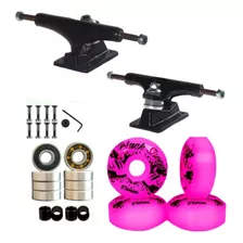 Truck Skate 139mm + Rodas 53mm+ Rolamento Abec 15+ Parafusos Cor Roda Rosa