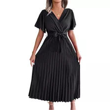 Vestido Feminino Evangélico Com Decote Em V E Saia Pliss [u]