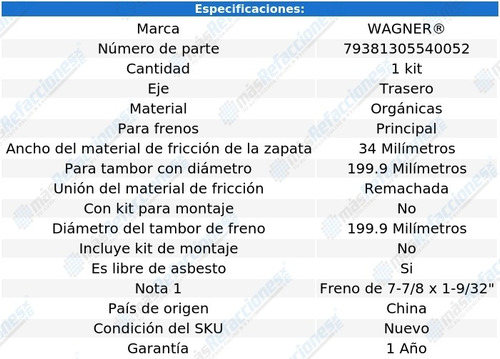 Jgo De Zapatas Organicas Tra Wagner Horizon L4 1.7l 83 Foto 2