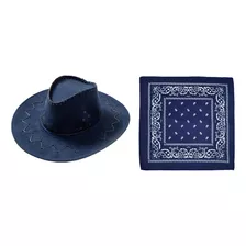 Chapéu De Cowboy Com Bandana Cosplay Azul Escuro