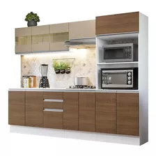 Armário De Cozinha Completa 100% Mdf 250cm Smart Madesa Br02 Cor Rustic/branco/crema