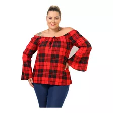 Kit4 Camisa Xadrez Feminina Blusa Plus Size Ciganinha G-g1