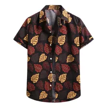 Hombre Estampado Hawaiano Manga Corta Botón Camisa Playa