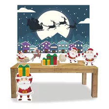 Display De Chão Feliz Natal Papai Noel 5 Pçs Painel 150x100