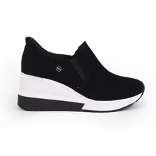 Tenis Anabela Salto 7cm Via Marte Slip On Nobuck Preto 