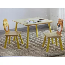 Conjunto De Mesa E 2 Cadeiras Em Mdf Infantil Zoo Members Cor Amarelo