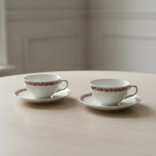 Par De Xícaras De Chá Porcelana Bavária Floral Vintage Branco