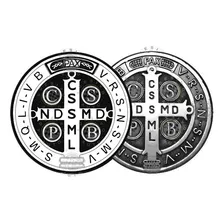 2 Adesivos Medalha De São Bento Branco Preto E Prata 6cm