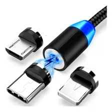 Cabo Magnético 3x1 V8 Ip Tipoc Imã Micro Usb Light Universal