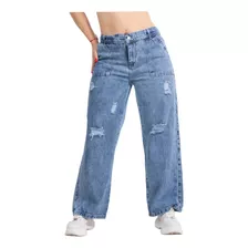 Pantalon Jean Mujer Wide Leg Rigido Recto Tiro Alto Tava