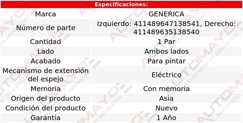 2 Espejos Elect P/pintar C/mem Generica G37 Infiniti 07-12 Foto 2