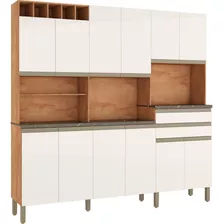 Cozinha Compacta Malbec Prime 12 Portas 2 Gavetas 100% Mdf Cor Castanho Com Off White