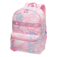 Mochila Costas Infantil Escolar Passeio Lilica Cute Puffer Cor Rosa Desenho Do Tecido Liso