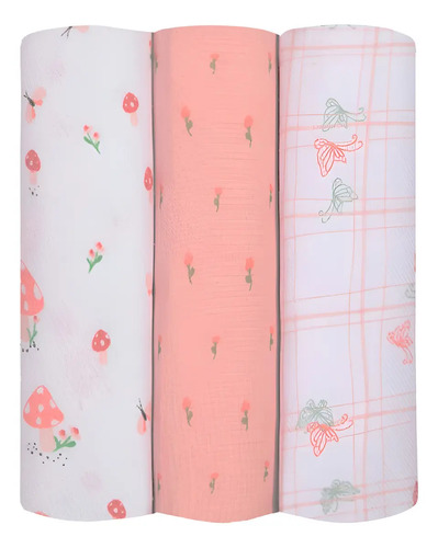 Cueiro Flanelado Papi 100% Algodão 1,00x80cm Kit 3 Unidades Cor Estampado Encanto Cogumelo
