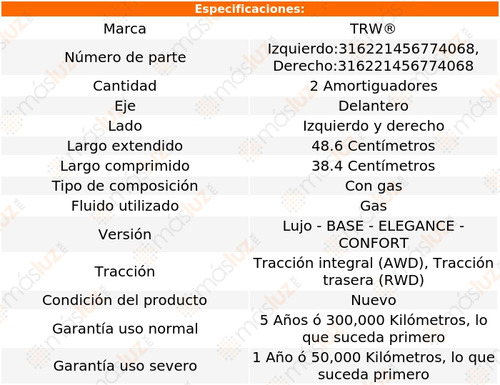 2- Amortiguadores Gas Delanteros Cadillac Srx 2004/2008 Trw Foto 2