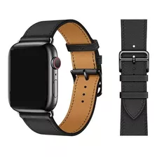 Pulseira Couro Legitimo All Black P/ Apple Watch 7 8 Ultra