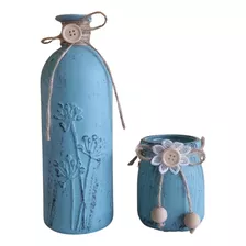 2 Vaso De Vidro Decorativo Maior Com 20 Cms Azul