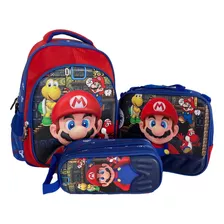 Kit Morral Ruedas Mario Pequeño + Lonchera + Cartuchera