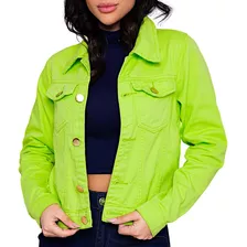 Jaqueta Feminina Verde Neon Jeans Brim Denim Casaco Moda