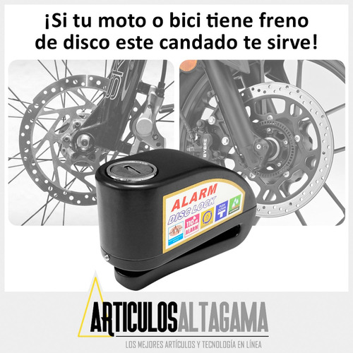 Candado Freno De Disco Con Alarma Para Moto O Bicicleta Inox Foto 2