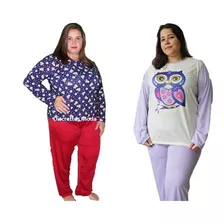 Conjunto Pijama Pajama Feminino Longo Plus Size Frio Inverno
