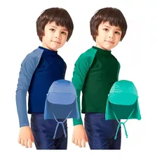 Roupa De Banho 2 Cojuntos Uv Infantil Blusa + Boné Piscina