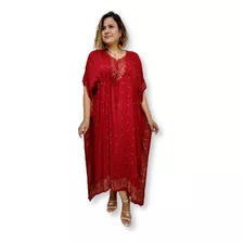 Vestido Kaftan Longo Indiano Viscose Liso Dourado Plus Size 