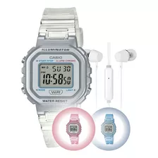 Kit Relógio De Pulso Infantil Marca Casio Digital + Fone Cor La-20whs-7adf - Cristal