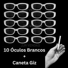 Kit 10 Oculos Estilo Vintage Retangular Branco + 01 Caneta