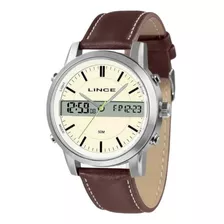 Relogio Lince Masculino Digital E Analogico Pulseira Couro Cor Da Correia Marrom Cor Do Bisel Prateado Cor Do Fundo Branco