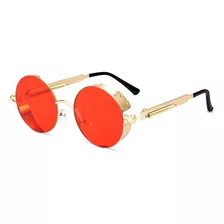 Óculos De Sol Alok Steampunk Retrô Aço Masculino Feminino Cor Dourado-vermelho