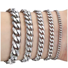 Pulsera Esclava Hombre Y Mujer Cubano Eslabón Acero Plata