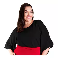 Roupa Feminina Bata Plus Size Com Manga 3/4 Quadrada +56