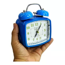Relógio Despertador Silencioso Grande Retrô Azul Real + Led