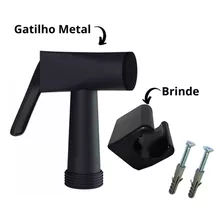 Gatilho Ducha Higiênica Chuveirinho Metal Preto + Suporte