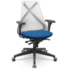 Cadeira Bix Plaxmetal Tela Branca Crepe Azul Slider Campinas